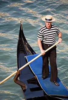 Southern Prints: Italy, Veneto, Venice, A Gondolier In Traditional Dress Of Beribboned Straw Hat