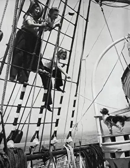 Liner Prints: 'It's A Grand Life' -- Girls in the rigging Full of smiles at the end of their long sea trip the three