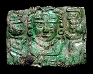 Jade Prints: Jade pectoral with a representation of the Mayan Sun God Aj K'in or K'inich Ajaw