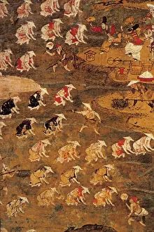 Rice Prints: Japan Heian Period. 794-1185. Rice Sowing with The Dengaku. Ritual Shintoist Dance