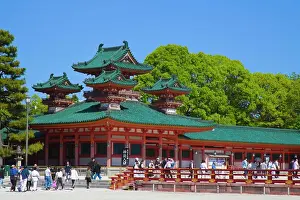 Kyoto Prints: Japan, Kyoto, Heian Jingu Shrine, people