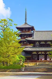 Japan, Nara, Horyuji Temple, Central Gate, Five - storied Pagoda