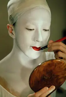 Theater Prints: Japan, Traditional Theatre, Kabuki Actor Applying Make Up