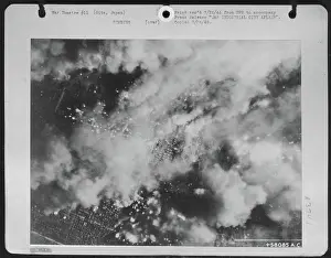 World War Two Prints: Japanese Industrial City Aflame - Fires Spread Through Oita