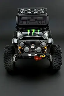 Concrete Prints: Jeep Wrangler with a Monster energy drink sticker on the hood