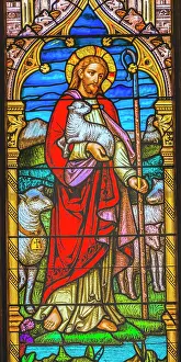 William Perry Prints: Jesus Christ Feeding Flock stained glass