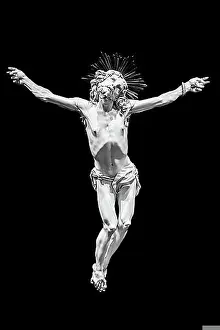 Background Plain Prints: Jesus Christ - Old crucifix, Catholic Church, on black background with copy space