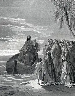 Listening Prints: Jesus Preaching in Ship by Gustave Dore, illustration, (1832-1883)
