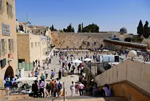 Jerusalem Prints: Jews approaching the Western Wall (Ha-Kotel Ha-Ma'aravi) in Jerusalem; the holiest of Jewish sites