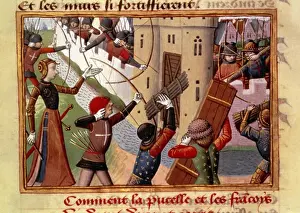 Manuscript Prints: Joan of Arc Leads the Storm on Paris in 1429 ca