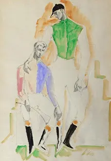 Smoking Prints: Two Jockeys. Christopher Wood (1901-1930). Watercolour, bodycolour and pencil. 33 x 23cm