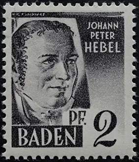 Writer Prints: Johann Peter Hebel, a German short story writer, portrait on a stamp, Baden, 1947
