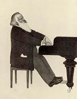 Receding Hairline Prints: Johannes Brahms (1833-1897) German composer at the piano Halftone