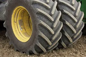 Farm Prints: John Deere 8530 tractor, close-up of dual wheels and tyres, Sweden