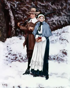 Oldtime Prints: JOHN AND PRISCILLA ALDEN GOING TO CHURCH BY GEORGE HENRY BOUGHTON