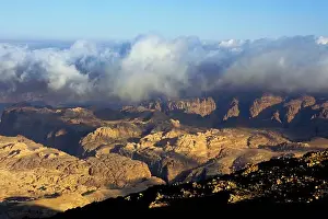 Jordan Prints: jordan, near wadi musa, view of wadi araba, rift valley, fog