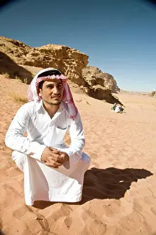 Model Release Prints: Jordan, Wadi Rum. Bedouin desert guide on the pink sands of the Wadi Rum wilderness