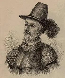 Engraved Image Prints: Juan Ponce de Leon (1460-1521) Spanish Explorer Late 19th Century engraving