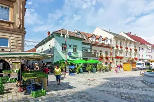 Town Hall Prints: Judenburg, square Hauptplatz, weekly market, Town hall in Murtal, Styria, Austria