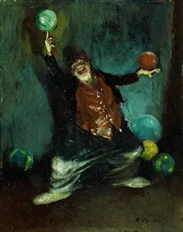 Circus Prints: The Juggling Clown. Everett Shinn (1876-1953). Oil on panel. 25.3 x 20.2cm