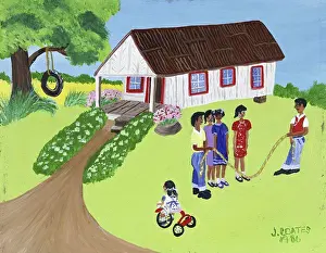 Group Of People Prints: Jumping Rope 1986 Jessie Coates (20th C./American) Acrylic on Masonite Private Collection