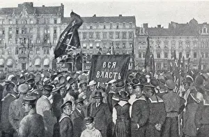Finland Prints: June 1917 pro revolutionary protest by russian demonstrators in Helsingfors (Helsinki)