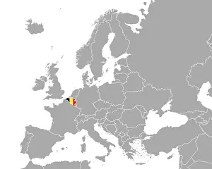 Geography Prints: Karte und Fahne von Belgien in Europa - Map