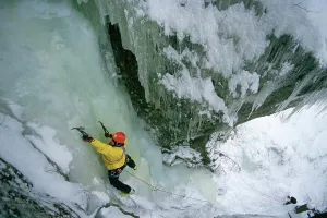 Maine Prints: Ken Pease ice climbing in Grafton Notch State Park, Maine