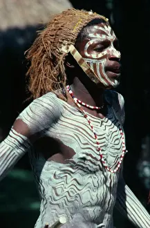 Kenyan Prints: Kenya, Tribal People, Kikuyu Tribesman Wearing Head Dress And White Body Paint
