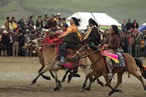 Trips Prints: Khampas compete in a horse racr at the Litang Horse Festival in Kham - Sichuan Province