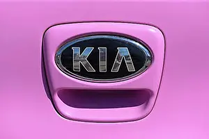 Firm Prints: Kia, logo, car brand of the company Hyundai Motor Group, Bavaria, Germany, Europe