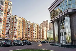 Heroes Prints: Kiev, Ukraine, May 8, 2014: Modern buildings in Geroiv Stalingrada (Heroes of Stalingrad) Boulevard