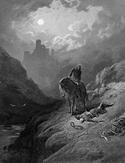 King Arthur discovering skeletons of the brothers, by Gustave Dore, from Idylls of the King, (1832-1883)