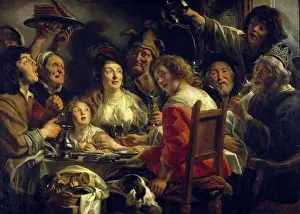 Social Gathering Prints: The King Drinks by Jacob Jordaens, (1593-1678), France, Paris, Musee du Louvre