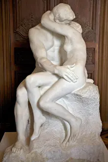Exhibit Prints: The Kiss by Auguste Rodin, 1889, marble sculpture in Rodin Museum, Paris, France, Europe