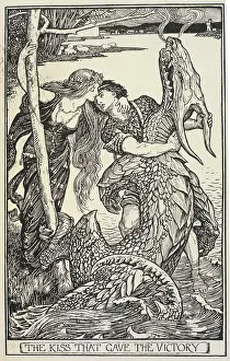 Lang Prints: The Kiss That Gave The Victory (From 'The Crimson Fairy Book' By Andrew Lang) 1903 H