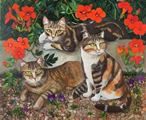 Composition Prints: Kiwi, Radish and Salsifi: three cats in majesty, Isy Ochoa