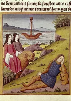 Manuscript Prints: Knight Percival dreams about two women