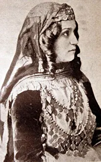 Tsarist Russia Prints: Kuban Cossack woman, in traditional dress in Tsarist Russia circa 1910