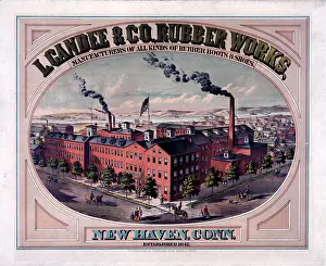 1800s Illustrations Prints: L. Candee & Co. Rubber Works, manufacturers of all kinds of rubber boots & shoes