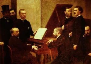 Realism Prints: L-R Jullien Boisseau CHABRIER 1841-1894 Benoit Maitre Lascoux around the piano