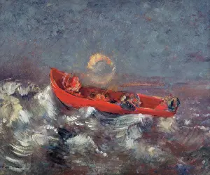 Group Of People Prints: La Barque Rouge The Red Boat 1905 Odilon Redon (1840-1916 French) Oil On Wood Musee d'Orsay