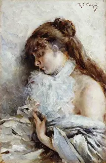 Sadness Prints: La Debutante. Ricardo Diaque (active from 1870, died 1925). Oil on panel. 24 x 16cm