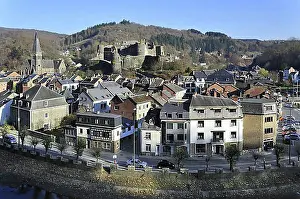 Benelux Prints: La Roche-en-Ardenne and medieval castle along the river Ourthe, Ardennes, Belgium, Europe