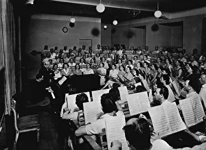 Account Prints: La Scala Strike Ends -- The La Scala choir in rehearsal under its conductor and trainer Veneziani