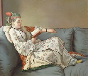 Floral Pattern Prints: La Sultane Lisant, A Lady in Turkish Costume Reading on a Divan