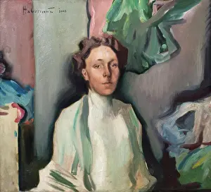 One Womanonly Prints: Lady in green 1908 Oil on canvas Hugo von Habermann; German (1849-1929)
