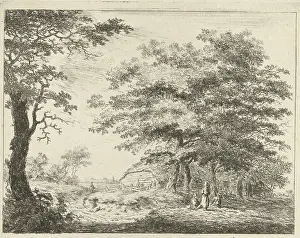 Farmhouse Prints: Landscape with farmhouse and figures under trees