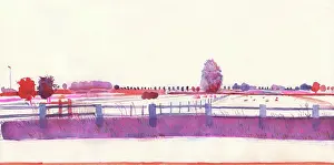 The Natural World Prints: Landscape with fields and fence