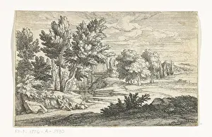 Landscape with grave monument. Landscape with a grave monument between the trees